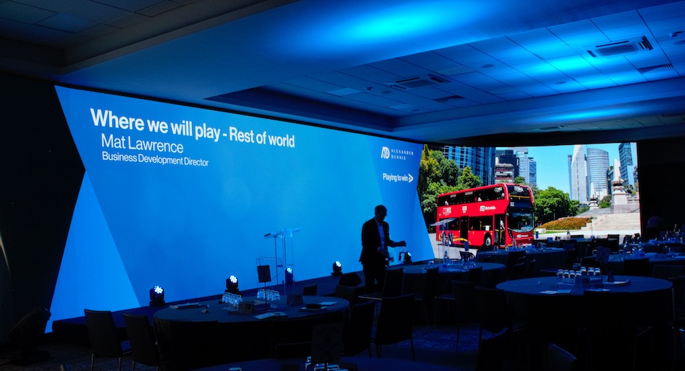 Absen’s LED wall drives rebranding event for eco bus company
